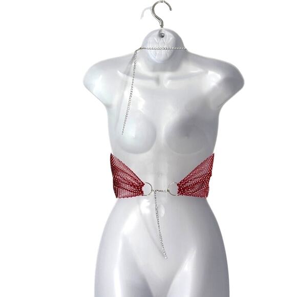 Mesh Chain Halter Top Rave Festival One Size- Red - Picture 3 of 3